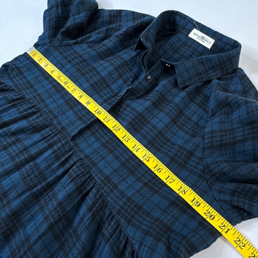 Natural Life Cottage Rustic Midi Dress Large Tiered Cotton Flannel Plaid Pockets - Picture 2 of 8